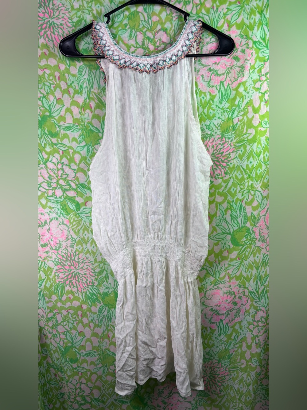 Boho Embroidered Tassel V-Neck White Mini Dress NWOT LARGE - Picture 5 of 8